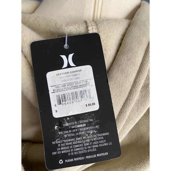 Hurley men's tan Bel-Air West Side fleece pullover hoodie, size Small (NWT) - Picture 6 of 8